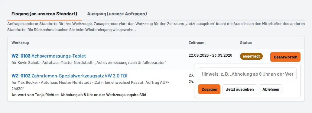 Eingang: Anfrage beantworten