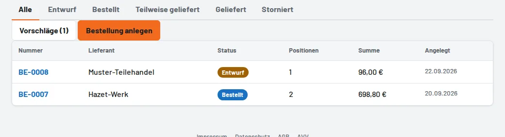 Bestellungen mit Status