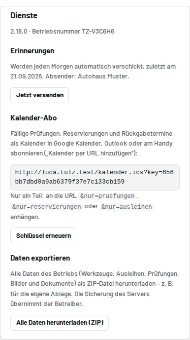 Kalender-Abo unter Einstellungen → Dienste