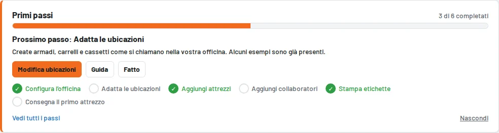 Scheda "Primi passi" nella panoramica