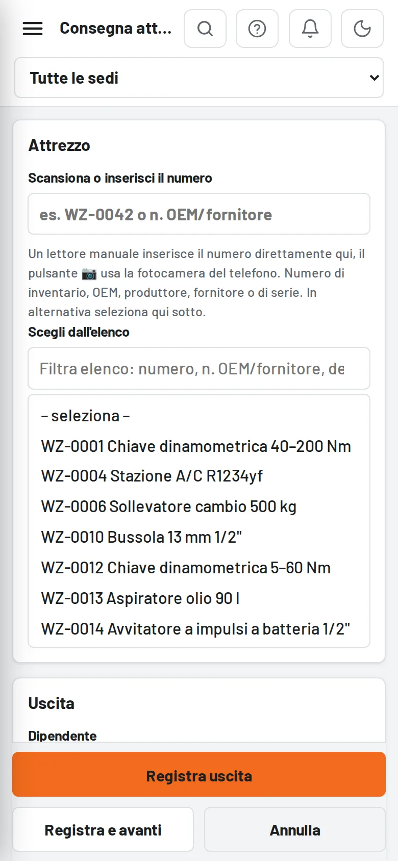 Sul telefono: pulsante fotocamera accanto al campo