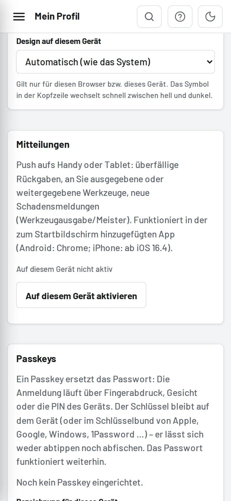 Mein Profil am Handy: Push auf diesem Gerät aktivieren