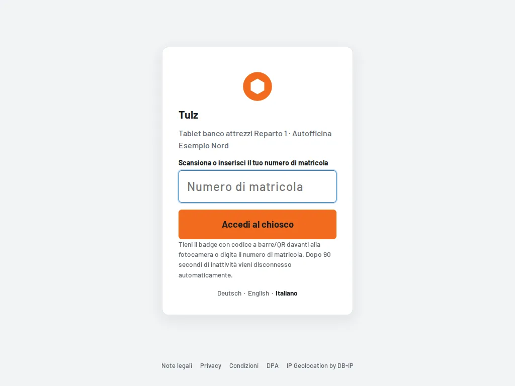 Accesso al chiosco sul tablet con la matricola