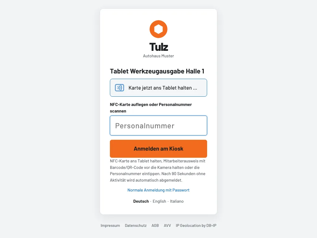 Kiosk-Anmeldung: Karte jetzt ans Tablet halten