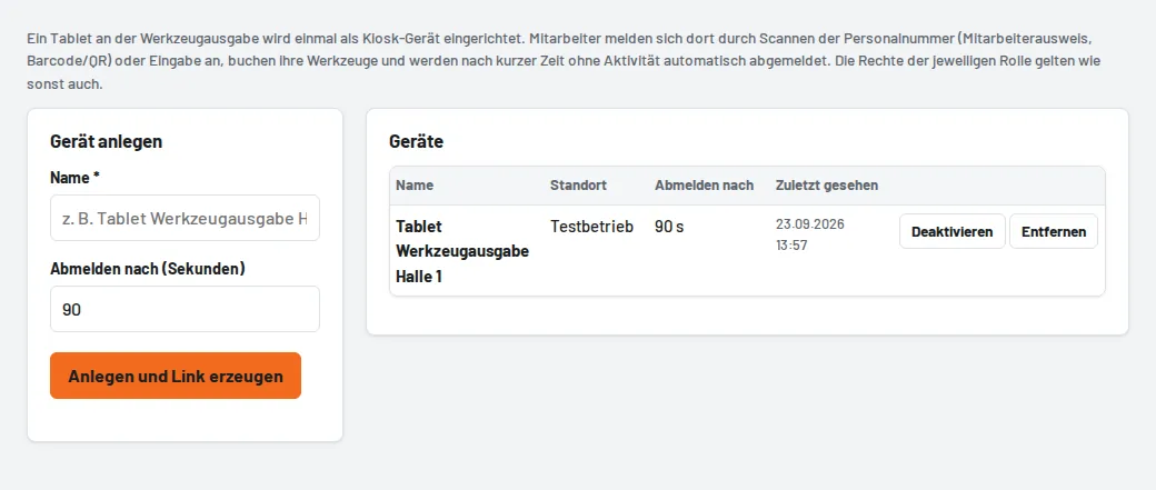 Einstellungen → Kiosk-Geräte