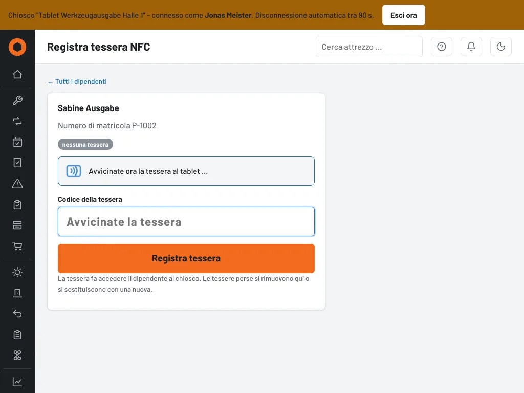 Chiosco: registrare la tessera NFC di un collega