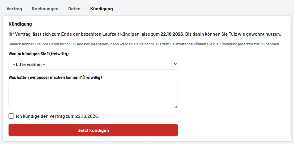 Kundenbereich → Kündigung