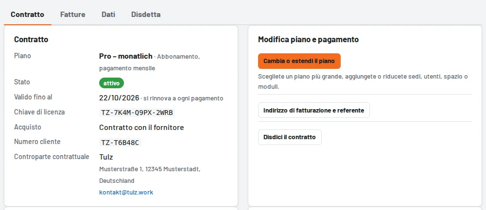 Area clienti → Contratto