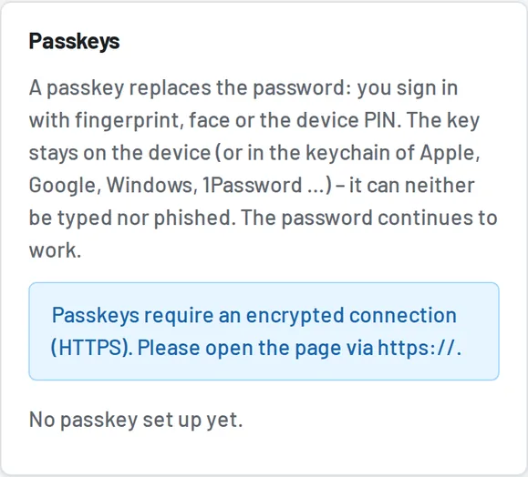 Passkeys under "My profile"