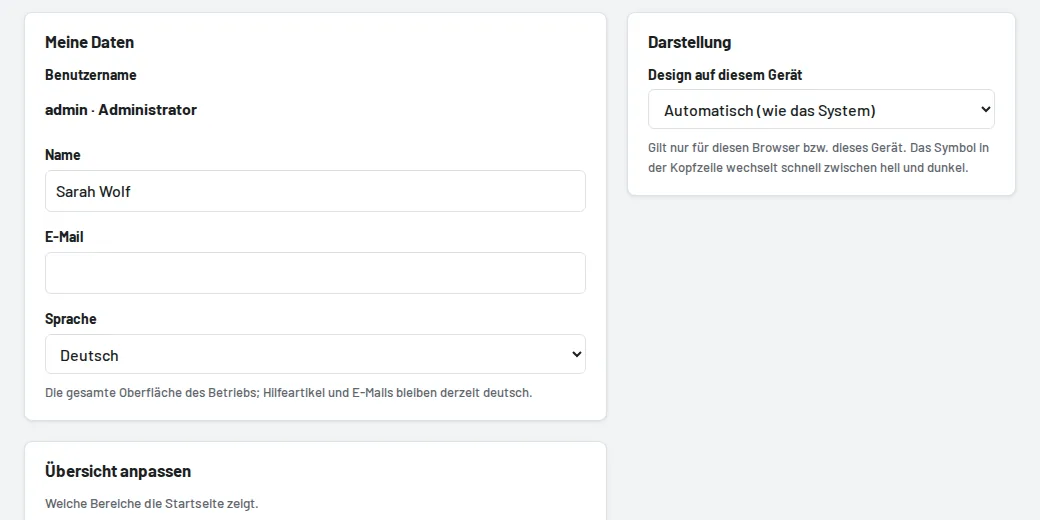 Mein Profil: Sprache und Übersicht