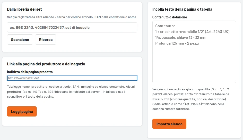 Importa set di attrezzi: libreria, link, testo o segnalibro