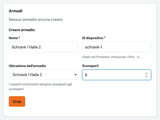 Creare l'armadio