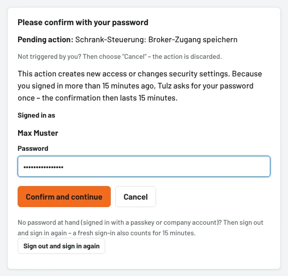 Confirm once with your own password when saving