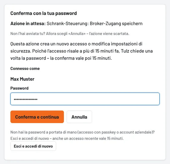 Al salvataggio confermare una volta con la propria password