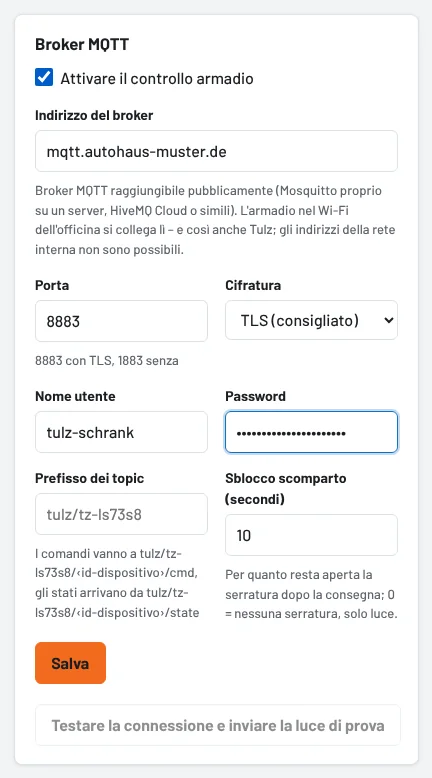Inserire l'accesso al broker