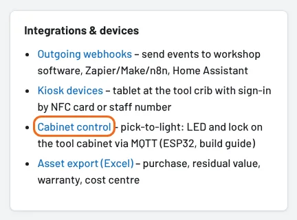Settings → Integrations & devices → Cabinet control