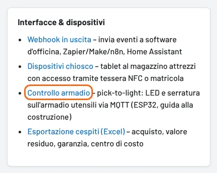 Impostazioni → Interfacce & dispositivi → Controllo armadio