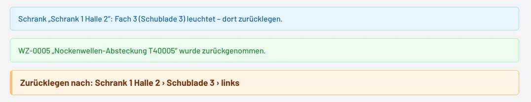 Rückgabe: Fach leuchtet, dort zurücklegen