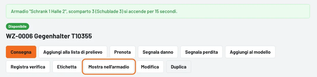 Pagina dell'attrezzo: Mostra nell'armadio