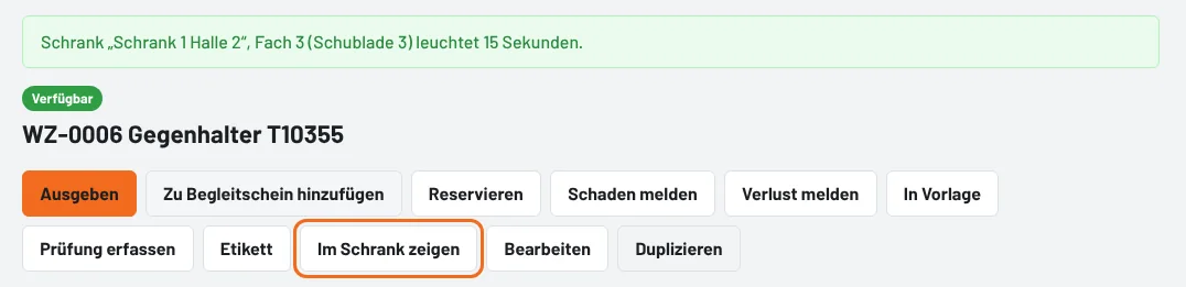 Werkzeugseite: Im Schrank zeigen