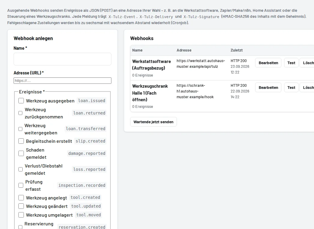 Webhooks mit Ereignissen und letzter Zustellung
