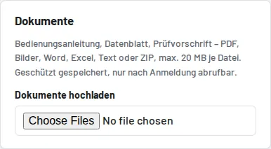 Dokumente im Werkzeugformular