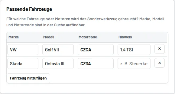 Passende Fahrzeuge mit Motorcode