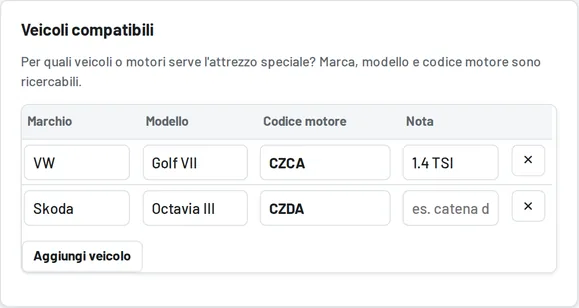 Veicoli compatibili con codice motore