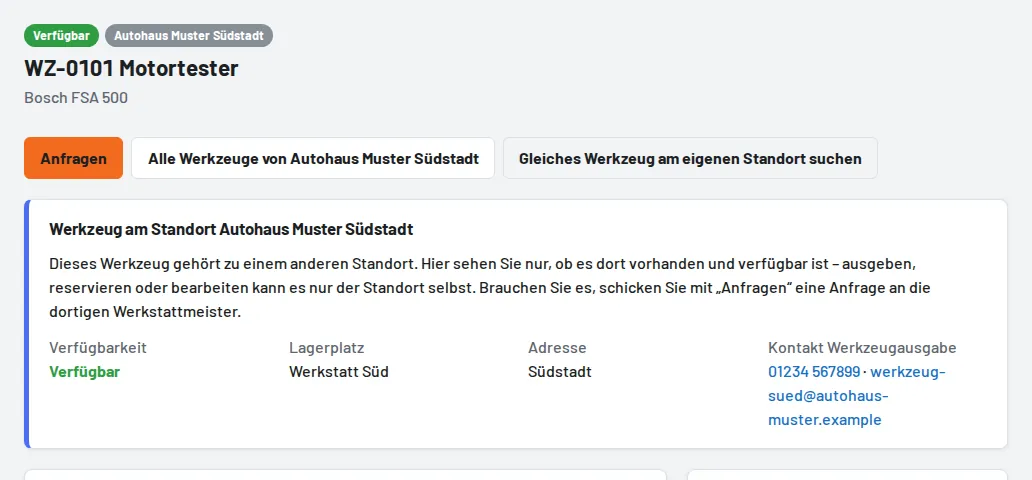 Fremdes Werkzeug mit Knopf „Anfragen“