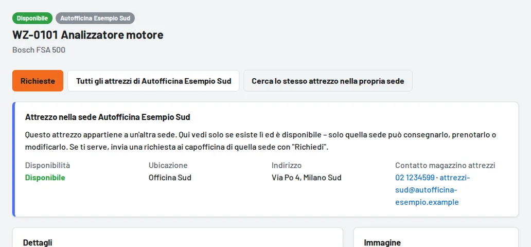 Attrezzo di un'altra sede con il pulsante "Richiedi"