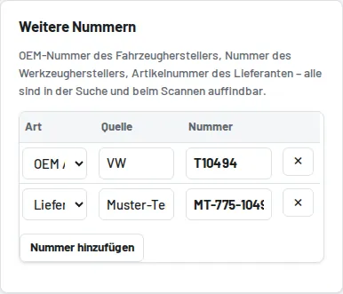 Weitere Nummern: OEM, Lieferant, Hersteller
