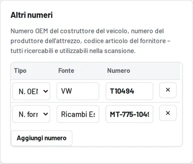 Altri numeri: OEM, fornitore, produttore