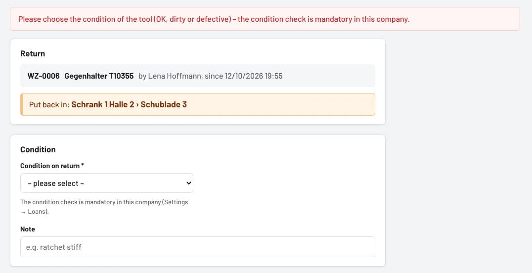Without condition: notice and return form