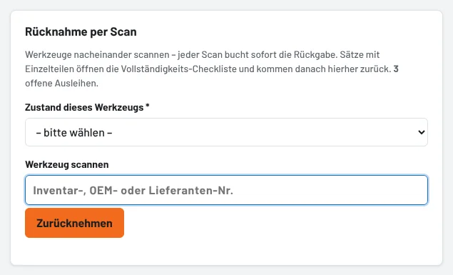 Rücknahme per Scan: Zustand vor jedem Scan