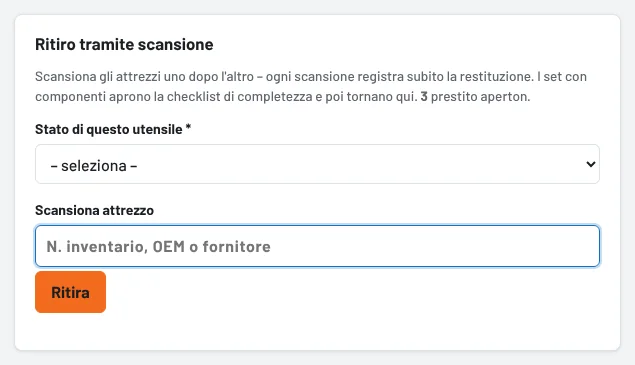 Ritiro tramite scansione: stato prima di ogni scansione